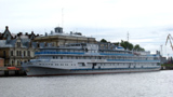 The Rus Velikaya Cruise Ship under the Flag of the Russian Federation in the Seaport of Vyborg