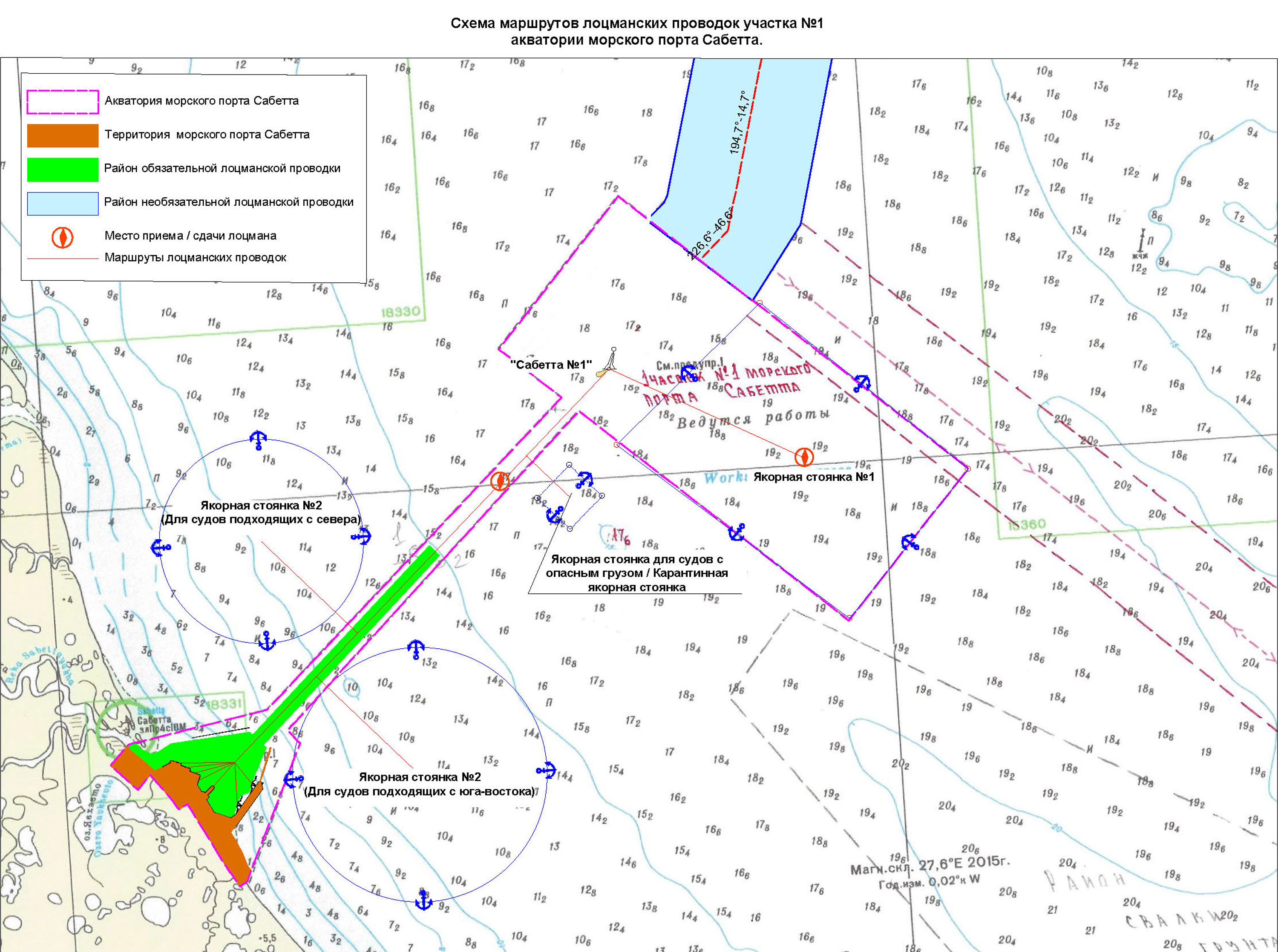 Схема маршрутов лоцманских проводок на участке № 1 морского порта Сабетта
