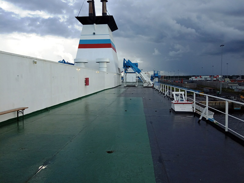 Railway sea ferry Baltiysk. Upper open deck