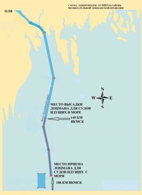 Plan of the pilotage route in the area of non-compulsory pilotage in the seaport of Olya