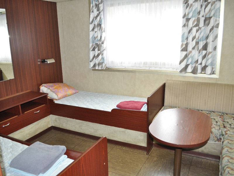 Railway sea ferry Baltiysk. Double cabin on the upper deck