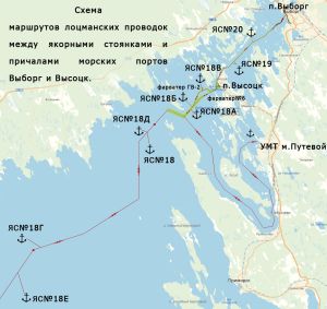 Plan of pilotage routes between the seaports of Vyborg and Vysotsk