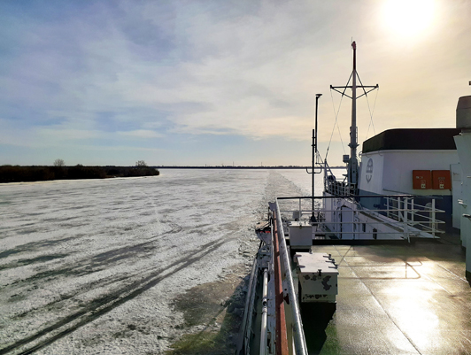 Icebreakers of FSUE “Rosmorport” work on ice lowering on Northern Dvina river as part of flood control measures