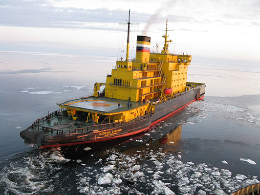 Kapitan Sorokin icebreaker provides pilotage services on approaches to the seaport of Big Port Saint Petersburg