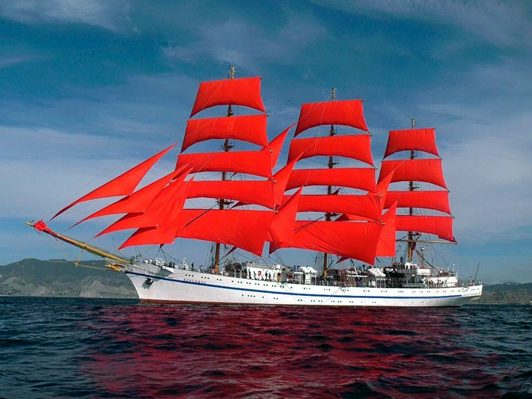 Khersones sailboat under scarlet sails visits "Tavrida.ART" festival
