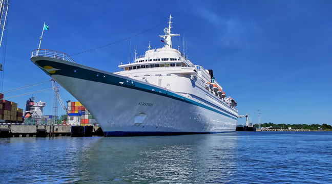 Albatros liner opens cruise navigation of 2019 in the seaport of Kaliningrad