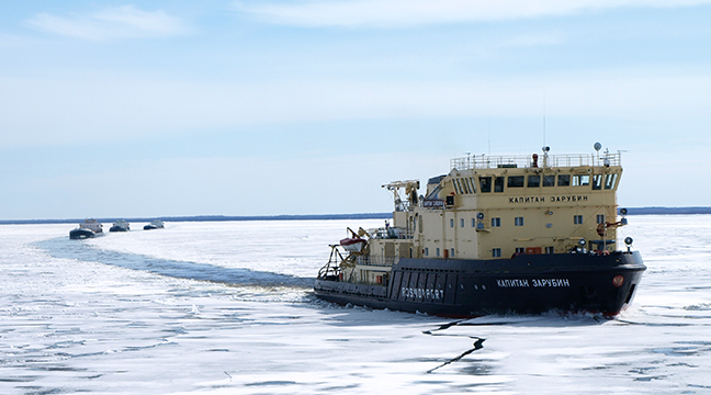 Icebreaker Kapitan Zarubin arrives at the seaport of Rostov-on-Don