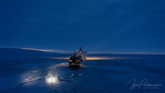 Icebreakers of the Murmansk Branch continue to perform the assigned tasks of icebreaking assistance to vessels on the routes of the Northern Sea Route