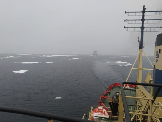 The Dixon icebreaker successfully pilots the cargo vessel Blue Marlin through the Long Strait