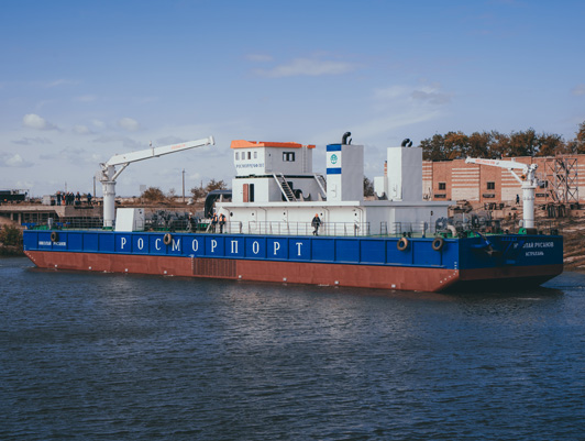 Nikolay Rusanov Dredger under construction by order of FSUE “Rosmorport” for operation at Volga-Caspian Sea Shipping Canal set afloat