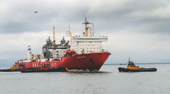The Sevmorput lighter carrier calls at the seaport of Petropavlovsk-Kamchatsky