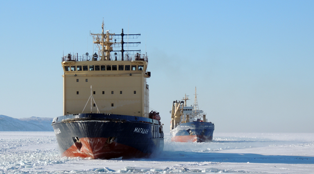 Icebreaker support period starts in the seaport of Magadan and on the approaches toward it