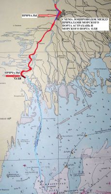 Plan of pilotage route between the berths of the seaports of Astrakhan and Olya